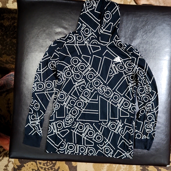 Adidas nwot long sleeve t-shirt with hood kids large 14-16 - Picture 1 of 3